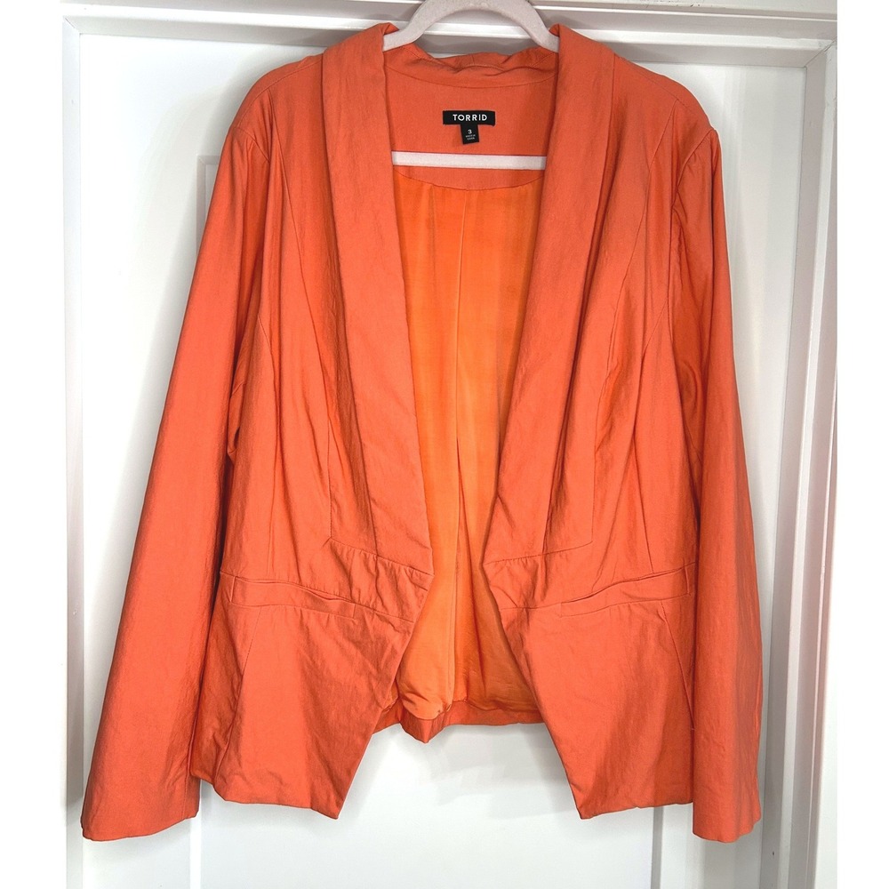 Torrid Womens Orange Open Front Shawl Collar Blazer Jacket 3 Professional Office